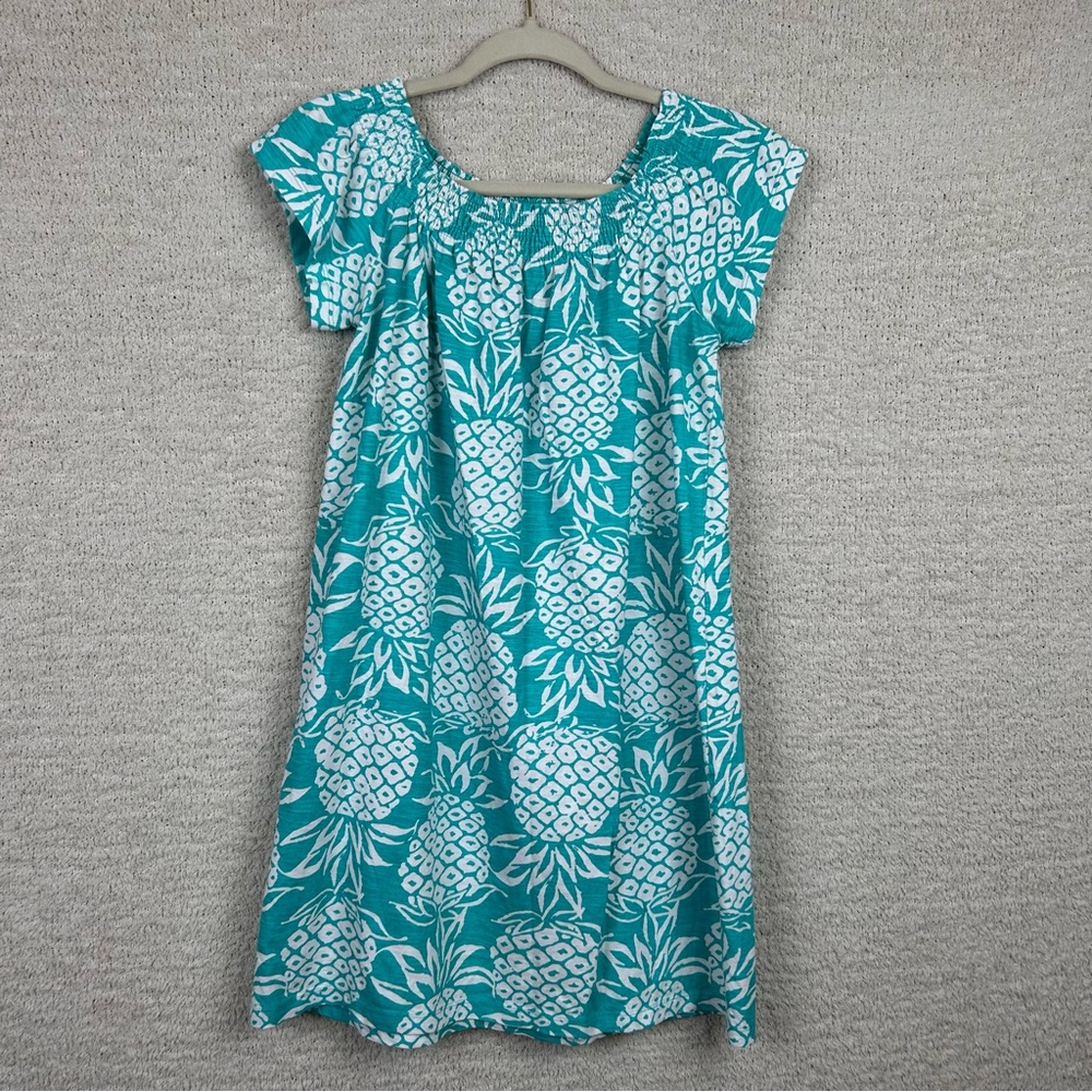 Caribbean Joe Dress Womens‎ M Blue Pineapple 100% Cotton Tropical Coastal Beach